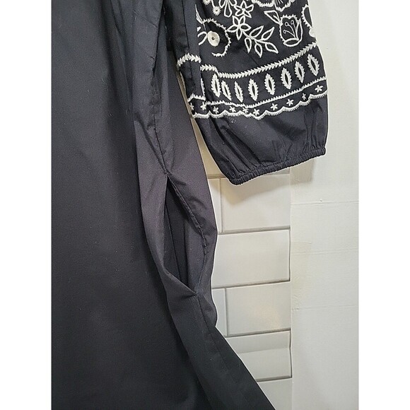 Chico’s Womens Sz 8 Black Embroidered Boho Tunic Dress Puff Sleeve Romantic Goth - Picture 4 of 7